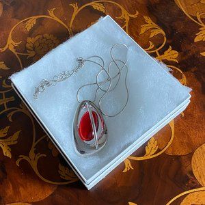 Blood Red and Silver Pendant Necklace
